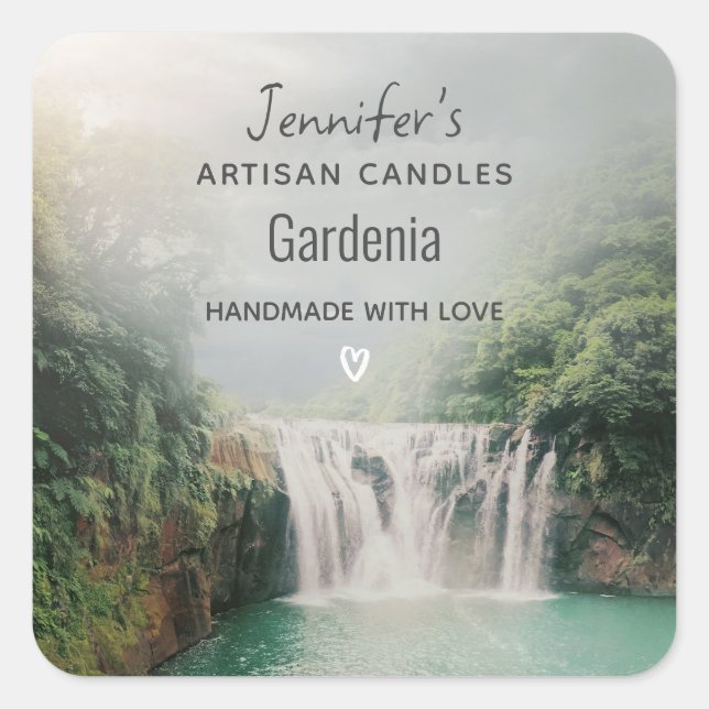Adesivo Quadrado Linda cachoeira em uma vela de montanha (Frente)