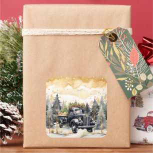 Adesivo Quadrado Linda caminhonete preto contra o céu Dourado