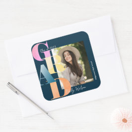 Adesivo Quadrado Linda Foto de Letra Azul com Folha 2024