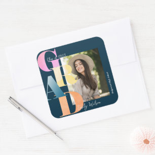 Adesivo Quadrado Linda Foto de Letra Azul com Folha 2024