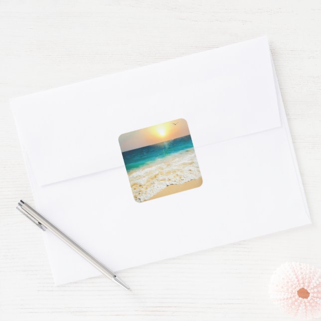 Adesivo Quadrado Linda Foto Sunset Summer Beach (Envelope)