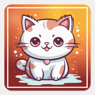 Adesivo Quadrado Linda Gato Estilo Kawaii Clipart-47758