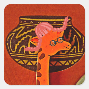 Adesivo Quadrado Linda girafa engraçada