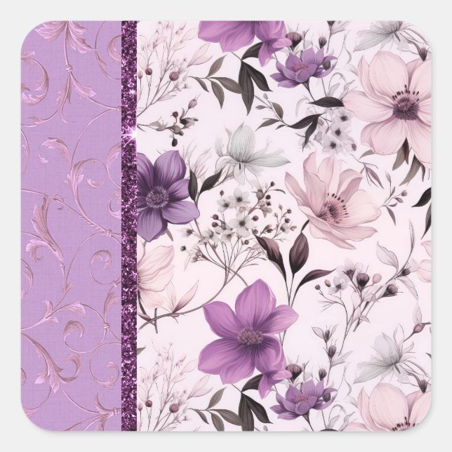 Adesivo Quadrado Linda lavanda e floral rosa (Frente)