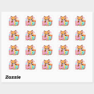 Adesivo Quadrado Linda Lily Raposa Nome Pastel Rosa Floral Madeira