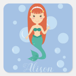 Adesivo Quadrado Linda mermaid de desenho personalizado