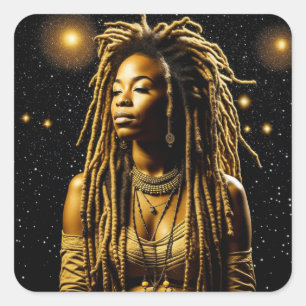 Adesivo Quadrado Linda mulher em dreads sob as estrelas