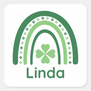 Adesivo Quadrado Linda Name Clover Boho Rainbow
