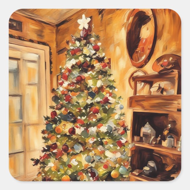 Adesivo Quadrado Linda palheta de árvore de Natal (Frente)