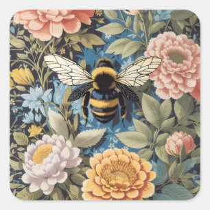 Adesivo Quadrado Linda Pastel Floral e Bumblebee