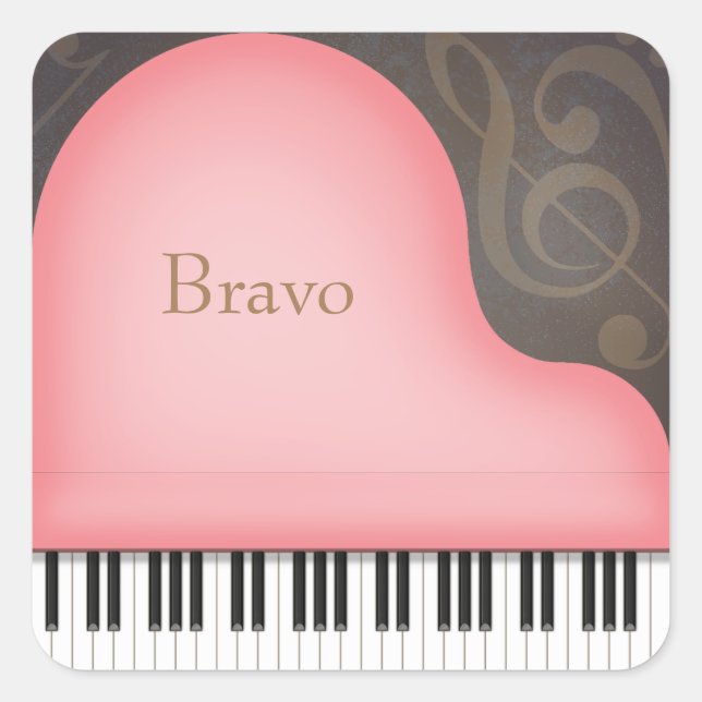 Adesivo Quadrado Linda Pink Grand Piano Music Lover Personalizada (Frente)
