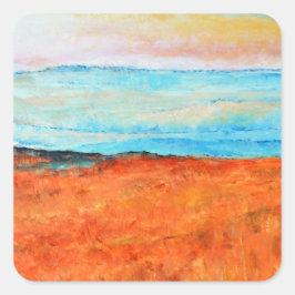 Adesivo Quadrado Linda pintura de praia Abstrato laranja