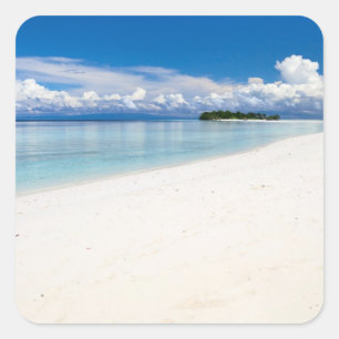 Adesivo Quadrado Linda praia de areia branca e oceano turquesa