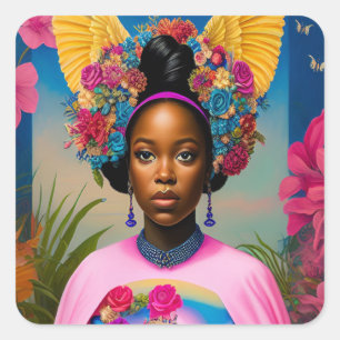 Adesivo Quadrado Linda princesa africana com asas