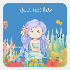 Adesivo Quadrado Linda sereia Penteada brincando no mar