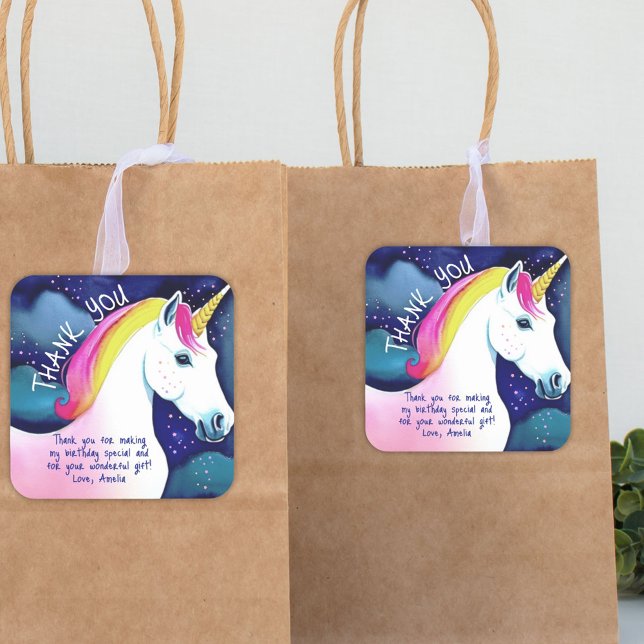 Adesivo Quadrado Linda Unicórn Magia Estrelas Garota Aniversário Ob (Criador carregado)