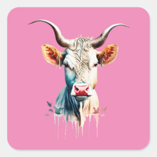 Adesivo Quadrado Linda Vaca Artística