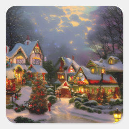 Adesivo Quadrado Linda Vintage Town Celebrando o Natal
