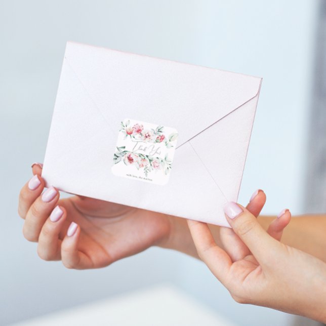 Adesivo Quadrado Lindas e Elegantes Agradecimentos Florais (Criador carregado)