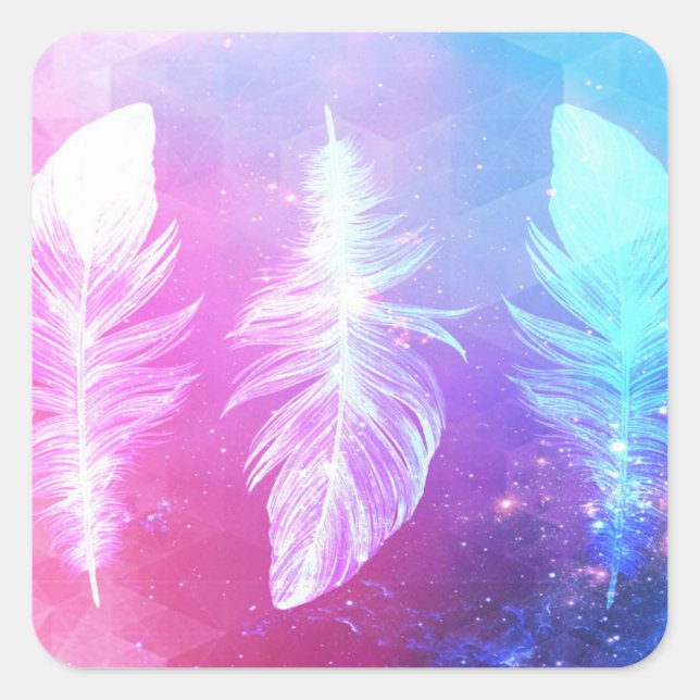 Adesivo Quadrado Lindas Penas no Espaço (Frente)