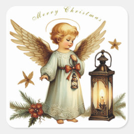 Adesivo Quadrado Lindo Anjo de Natal Vintage