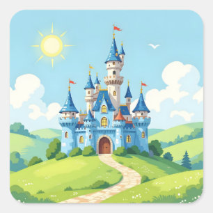 Adesivo Quadrado Lindo castelo azul e branco