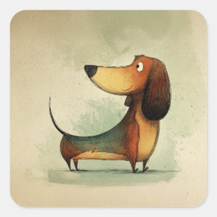 Adesivo Quadrado Lindo Dachshund – Ilustração Caprichosa de Cachorr