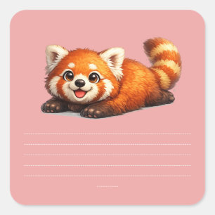 Adesivo Quadrado Lindo Design de Panda Vermelho Kawaii Relaxando