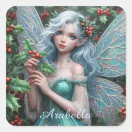 Adesivo Quadrado Lindo Fada de dezembro em Holly