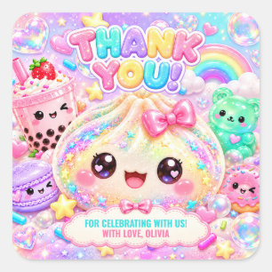 Adesivo Quadrado Lindo Glitter Dumpling Bao Squishy Festa de Aniver