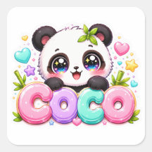 Lindo Kawaii Coco Panda Nome Pastel Rosa Brilhante