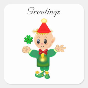 Adesivo Quadrado Lindo leprechaun sortudo com saudações de trevo