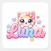 Lindo Nome de Gato Kawaii Luna Rosa Pastel Brilhan