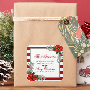 Adesivo Quadrado Lindo Papai Noel Endereço de Retorno de Natal