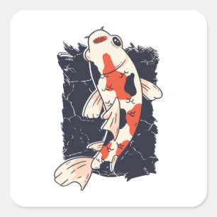 Adesivo Quadrado Lindo Peixe Koi com Cores Vermelho Branco Preto