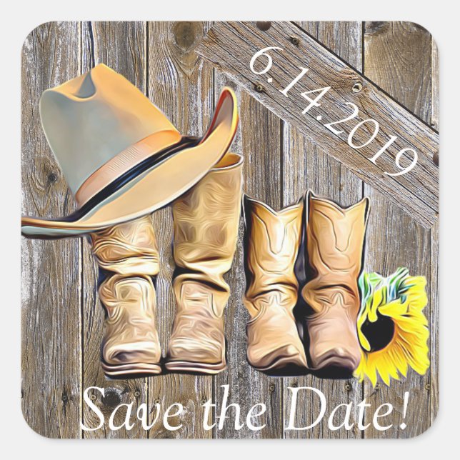 Adesivo Quadrado Lindo Save the Date Rústico Personalizado (Frente)