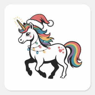 Adesivo Quadrado Lindo Unicórnio Cervo Rena Luzes de Natal Engraçad