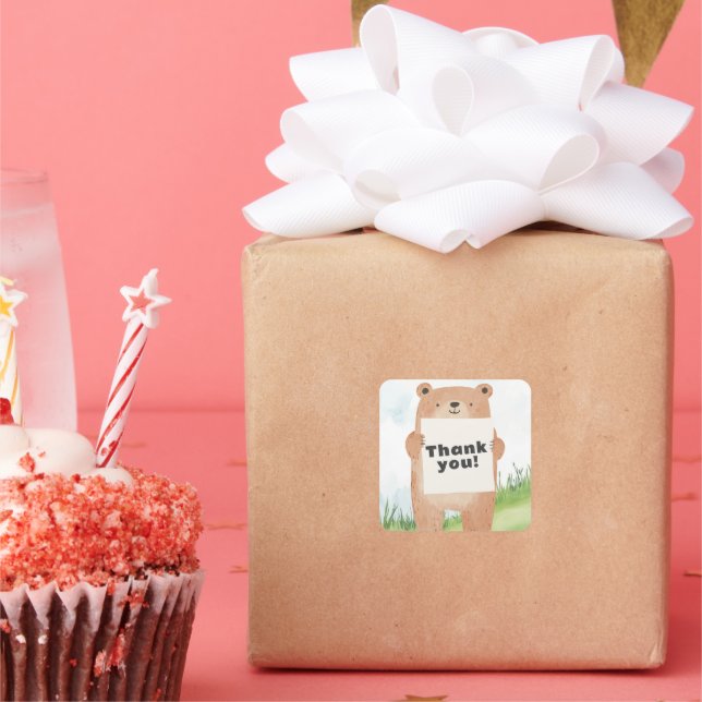 Adesivo Quadrado Lindo ursinho com nome ou mensagem (Festa)