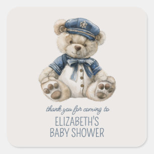 Adesivo Quadrado Lindo Urso de Bebê Azul Náutico Chá de Bebê
