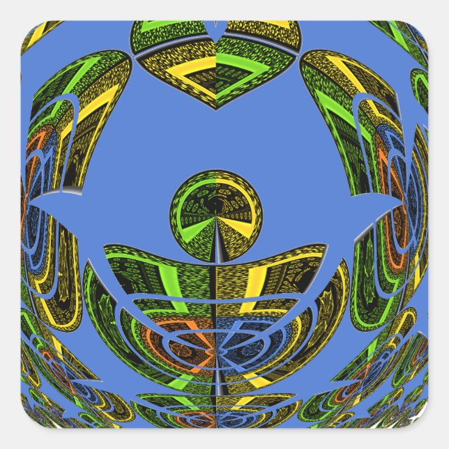 Adesivo Quadrado Lindo Vetor Étnico Tradicional Africano Azul (Frente)