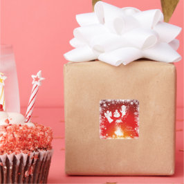 Adesivo Quadrado Lindos Anjos de Natal Voadores-Brancos-Neve Vermel