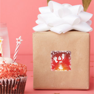 Adesivo Quadrado Lindos Anjos de Natal Voadores-Brancos-Neve Vermel