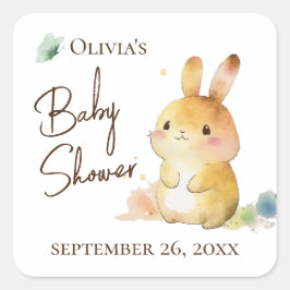 Adesivo Quadrado Lindos Coelhinhos Personalizados para Chá de Bebê