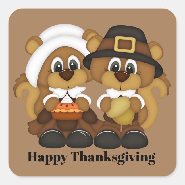Adesivo Quadrado lindos esquilos de Ação de Graças (Frente)