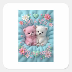 Adesivo Quadrado Lindos Gatinhos Rosa e Branco – "Eu e Você, Para S