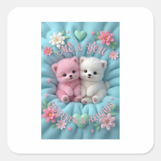 Adesivo Quadrado Lindos Gatinhos Rosa e Branco – "Eu e Você, Para S