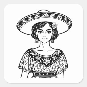 Adesivo Quadrado Line Art Mes Patrio Fiesta Party Favor