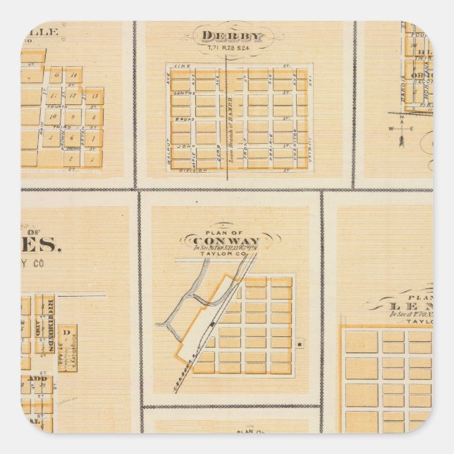 Adesivo Quadrado Lineville, Derby, Glidden, Ames, Conway (Frente)