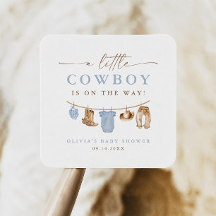 Adesivo Quadrado Linha de Roupas de Bebê Azul Pequeno Cowboy Churra