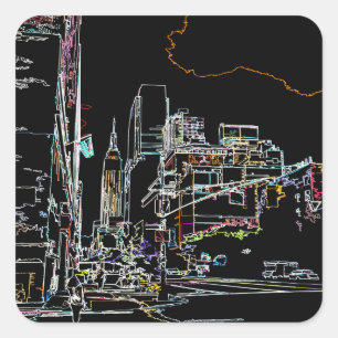 Adesivo Quadrado Linha do horizonte colorida em Manhattan